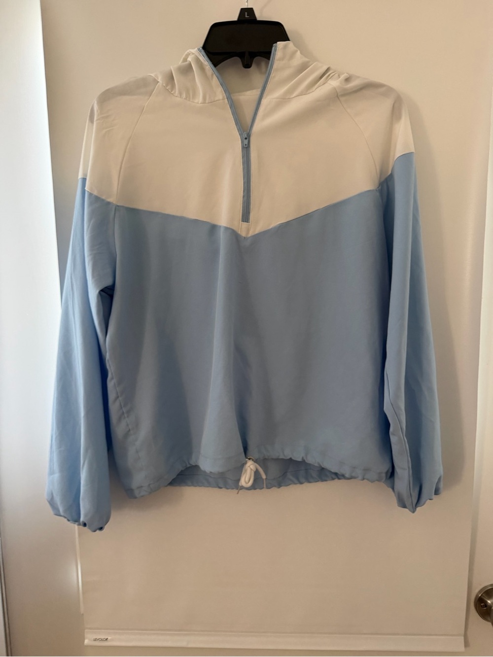 Light Blue & White Half-Zip Hooded Bomber Jacket